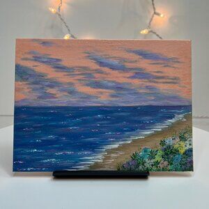 Beach Houses by the Sea Acrylic Landscape Painting in Size 6" x 8"